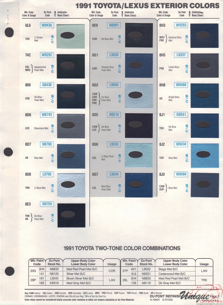 1991 Toyota Paint Charts DuPont 3